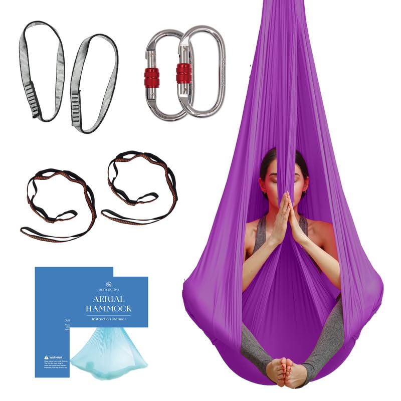 aum active Aerial Silk Yoga Hammock & Swing for Home, Inversion Exercises, Starter Kit for All Levels - Durable with Extension Straps, Carabiners, and Pose Guide - Image 1